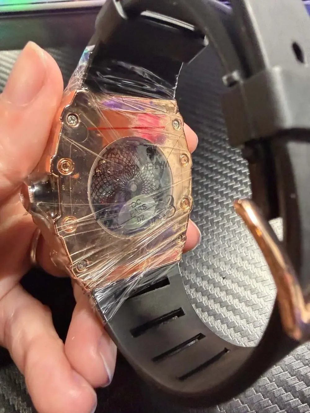 Unbranded Tonneau Skeleton Automatic Watch Rose Gold Tone